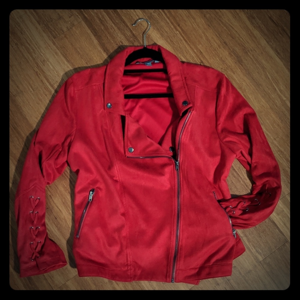 Market & Spruce Margot Faux Suede Red Moto Jacket